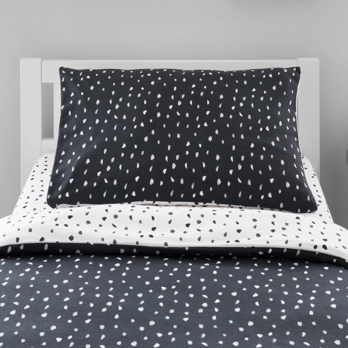 Jersey Monochrome Spotted 100% Cotton Cot Bed Duvet Cover and Pillowcase Set Black and white – image 4