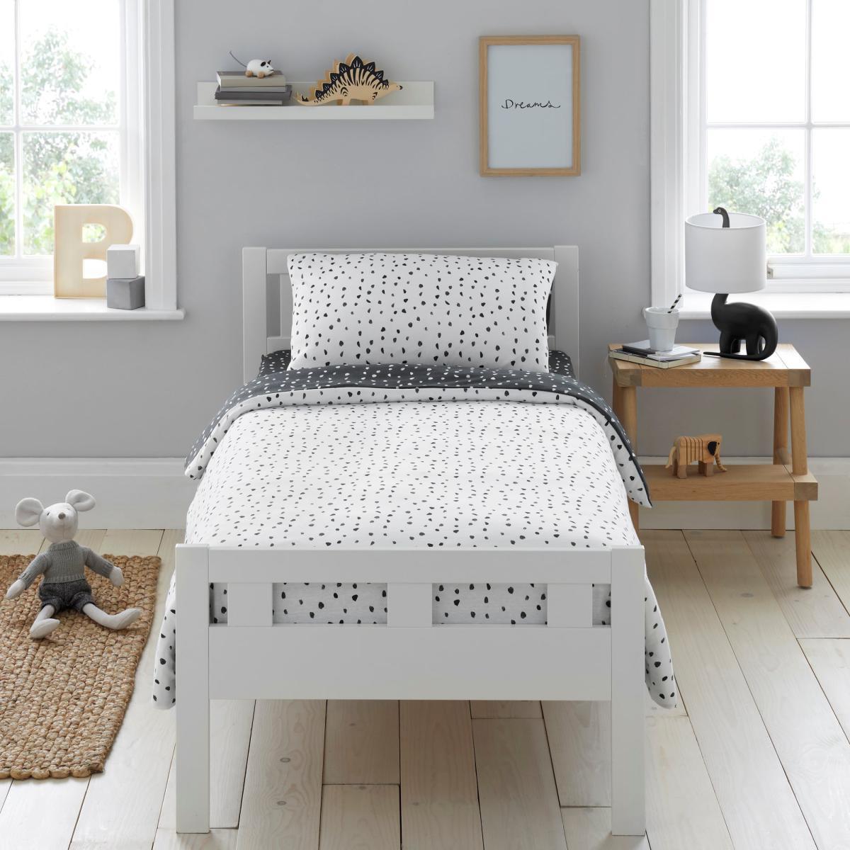 Jersey Monochrome Spotted 100% Cotton Cot Bed Duvet Cover and Pillowcase Set Black and white – image 1