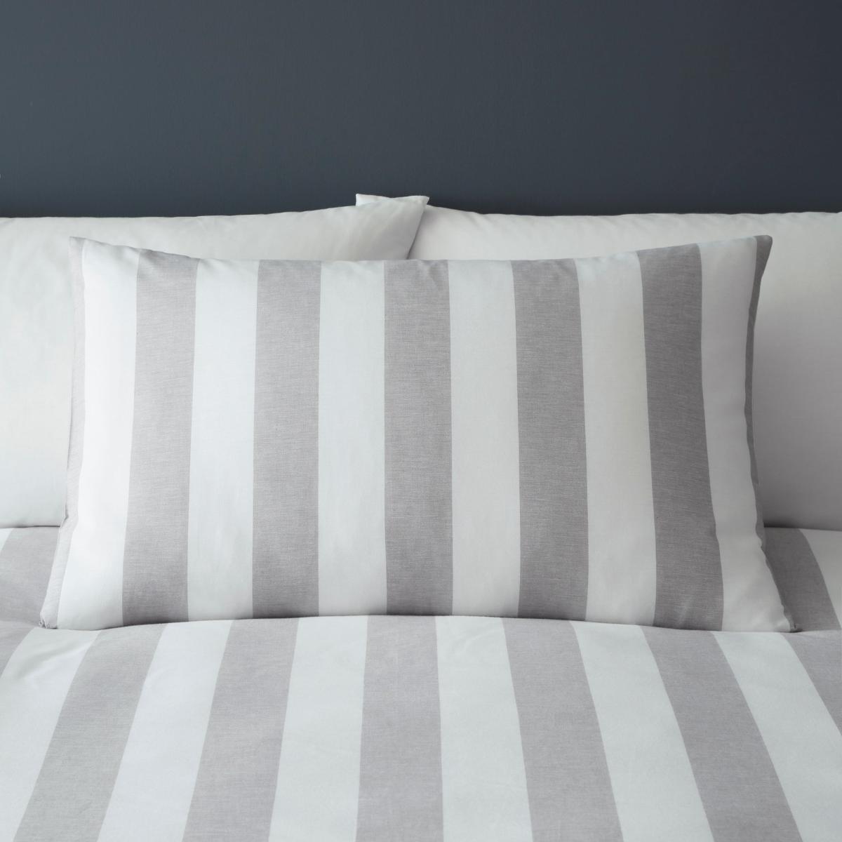 Holmes Steeple Grey Striped 100% Cotton Reversible Duvet Cover and Pillowcase Set Light Grey – image 2