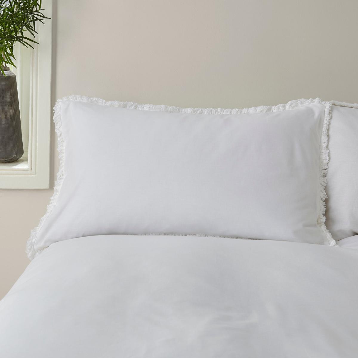 Bridget White Fringed 100% Cotton Duvet Cover and Pillowcase Set White – image 3