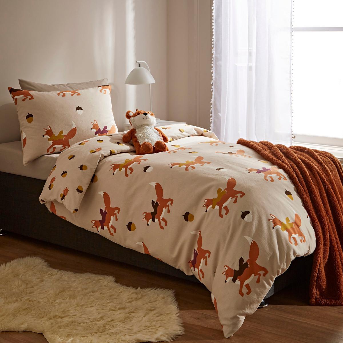 Fox 100% Brushed Cotton Reversible Duvet Cover and Pillowcase Set Natural (Grey) – image 2