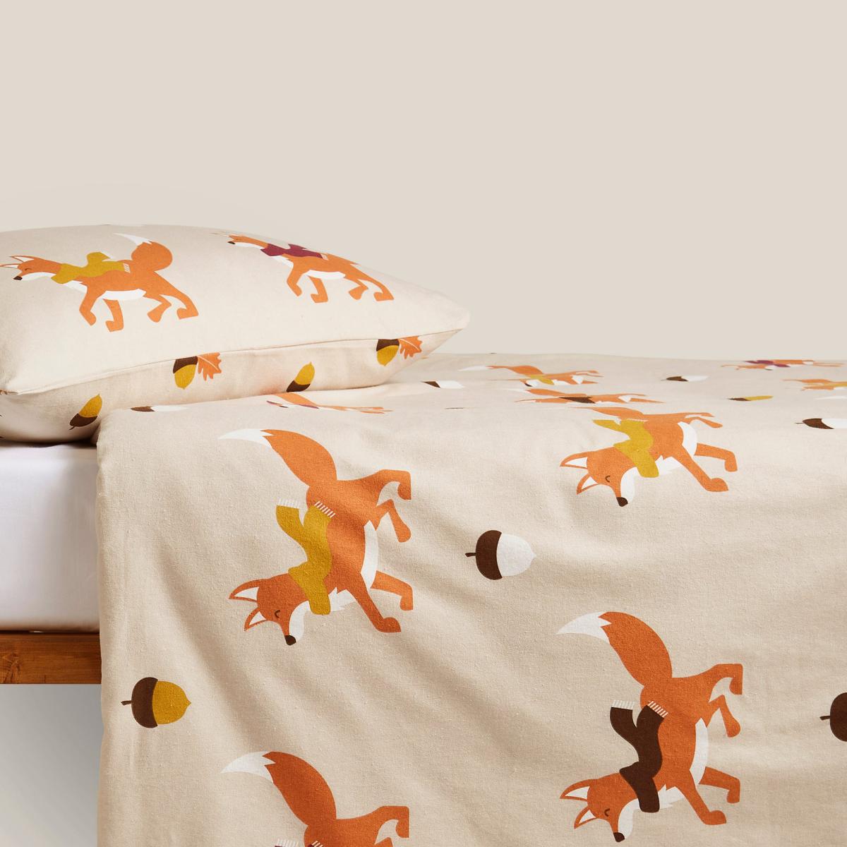 Fox 100% Brushed Cotton Reversible Duvet Cover and Pillowcase Set Natural (Grey) – image 3