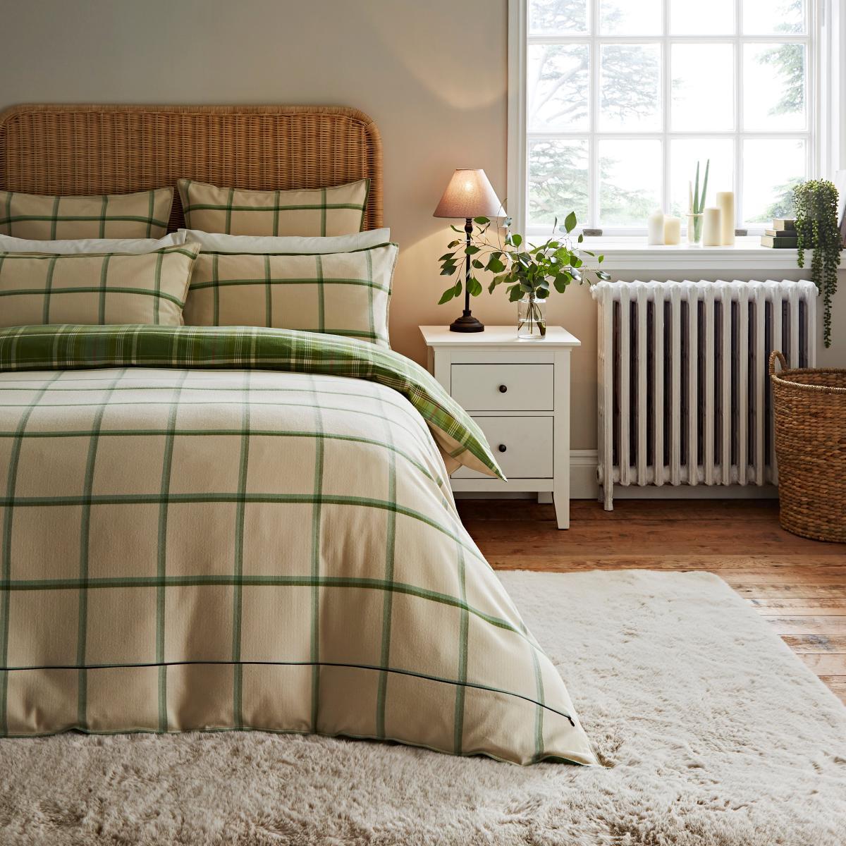 Dorma Angus Check 100% Brushed Cotton Duvet Cover and Pillowcase Set Green – image 3
