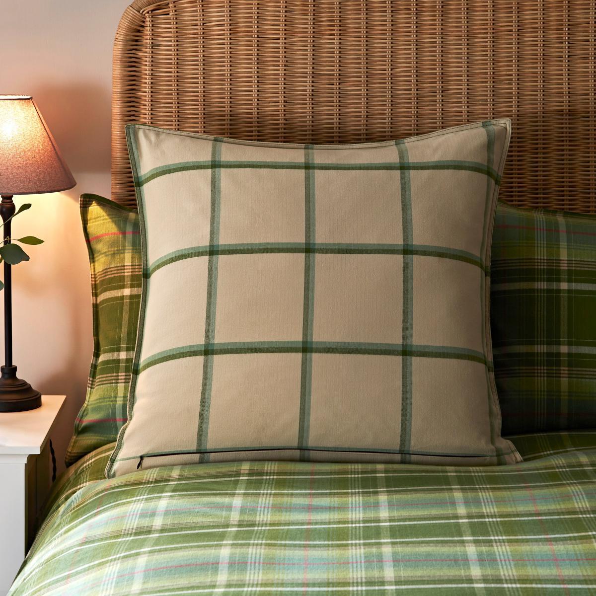 Dorma Angus Check 100% Brushed Cotton Duvet Cover and Pillowcase Set Green – image 4