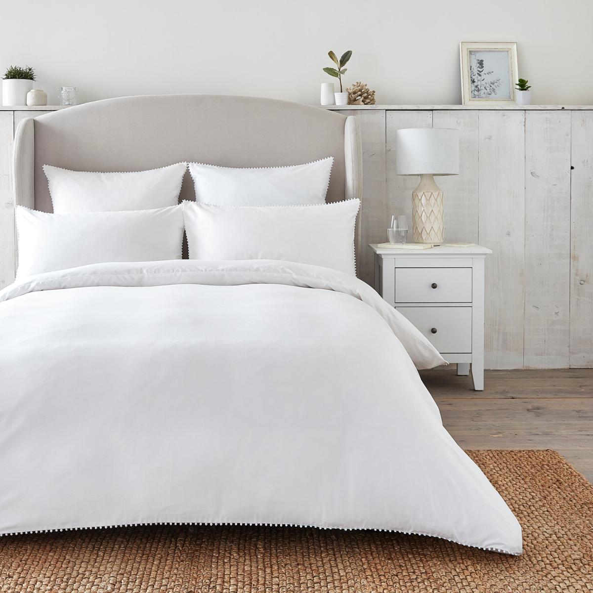Dorma Purity Nimes 300 Thread Count Cotton Sateen Duvet Cover and Pillowcase Set White – image 1