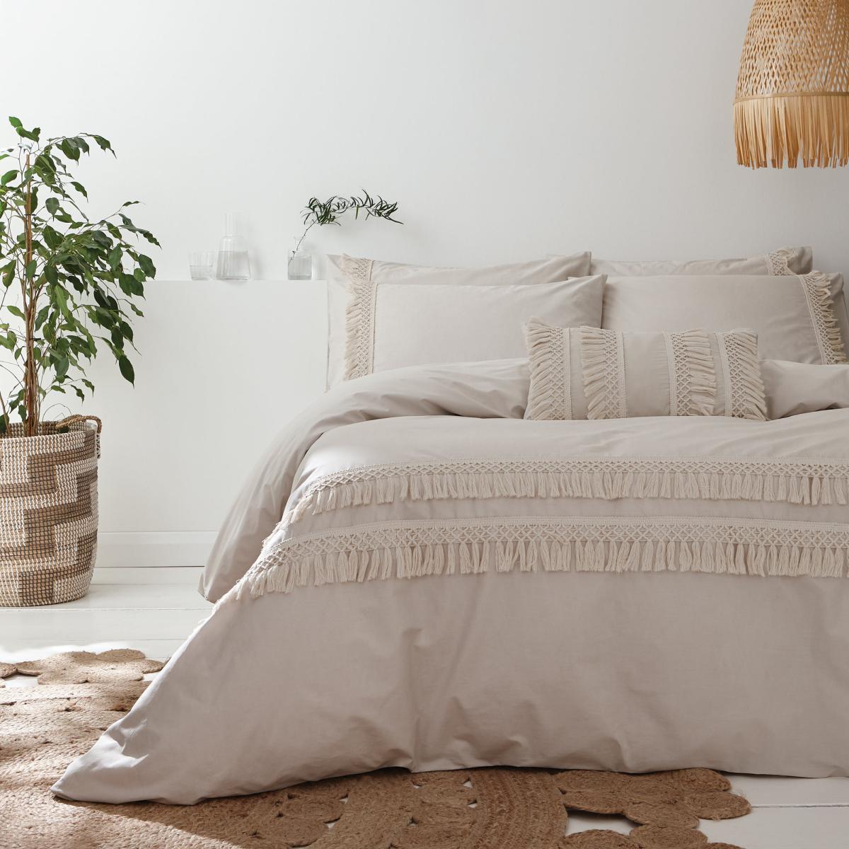 Pineapple Elephant Izmir Stone Grey Tassel 100% Cotton Duvet Cover and Pillowcase Set Natural (Grey) – image 2