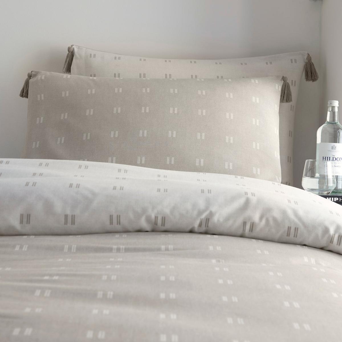 Appletree Linen Tick 100% Cotton Duvet Cover and Pillowcase Set Linen (Natural) – image 3