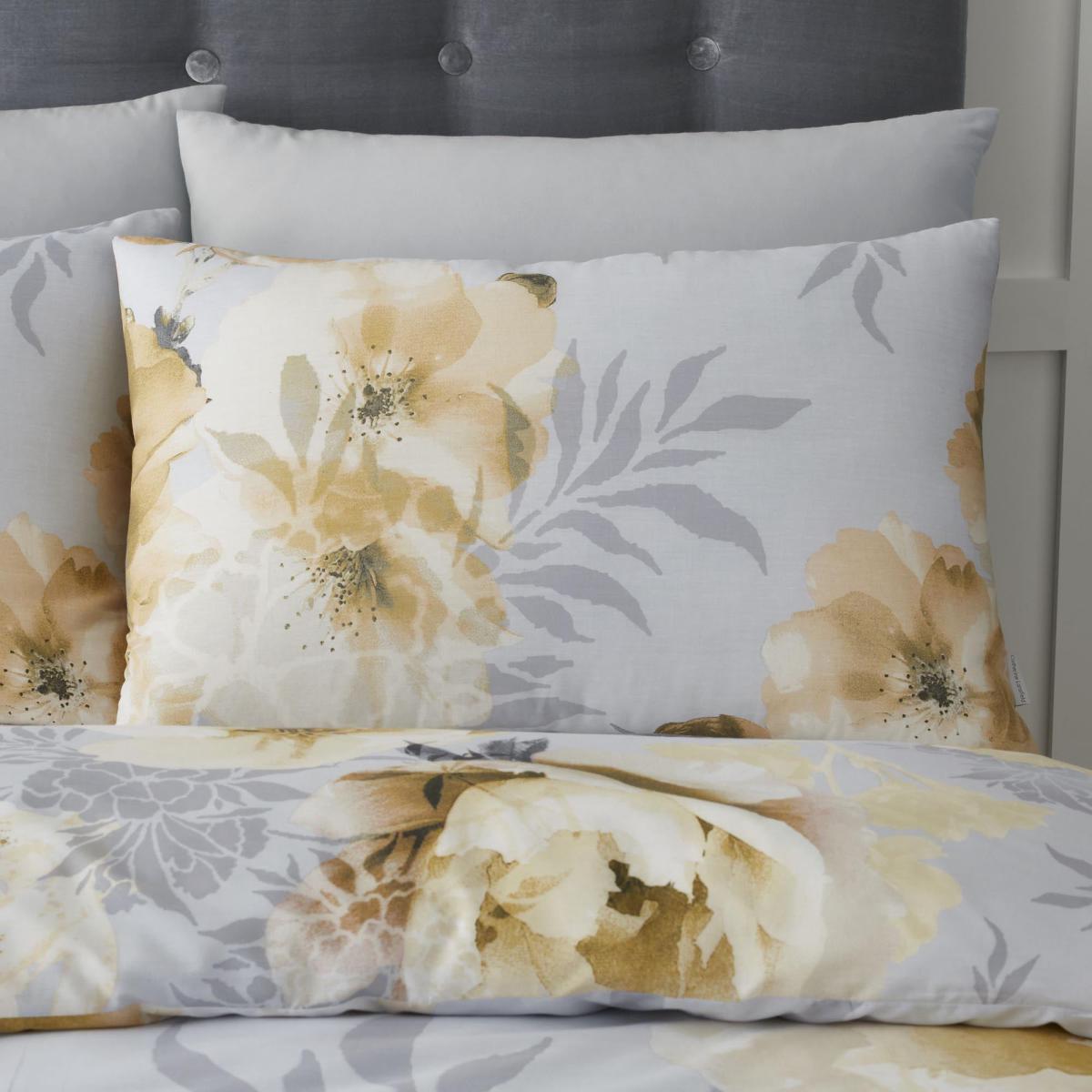 Catherine Lansfield Dramatic Floral Ochre Duvet Cover and Pillowcase Set Yellow and Blue – image 2