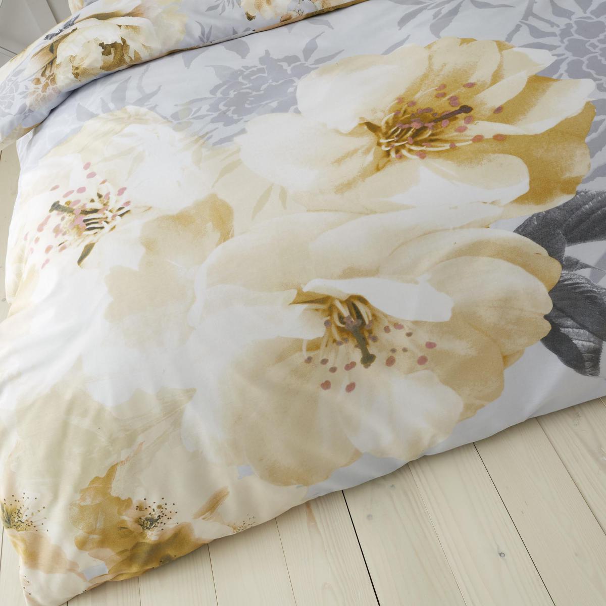 Catherine Lansfield Dramatic Floral Ochre Duvet Cover and Pillowcase Set Yellow and Blue – image 4