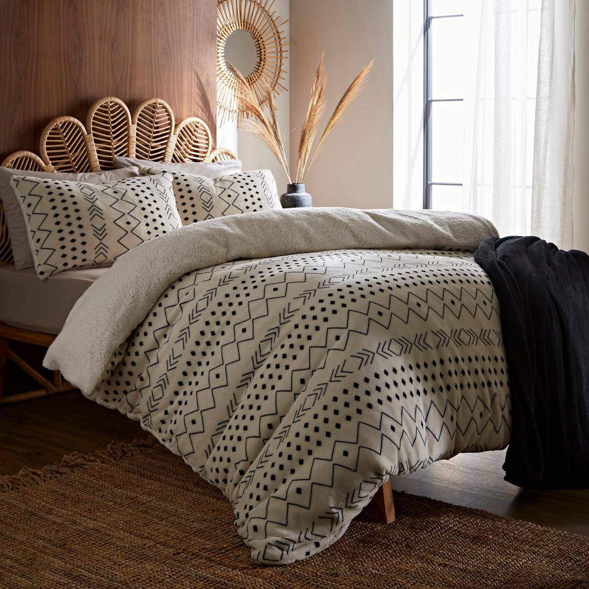 Boho Printed Fleece Duvet Cover and Pillowcase Set Natural (Cream) – image 2