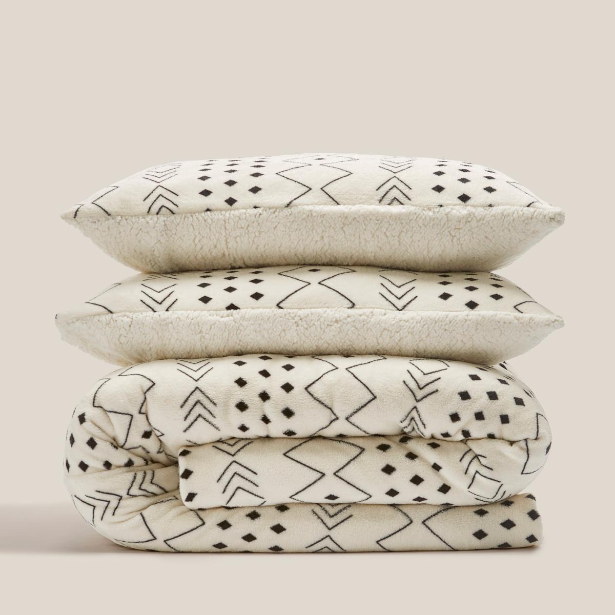 Boho Printed Fleece Duvet Cover and Pillowcase Set Natural (Cream) – image 4