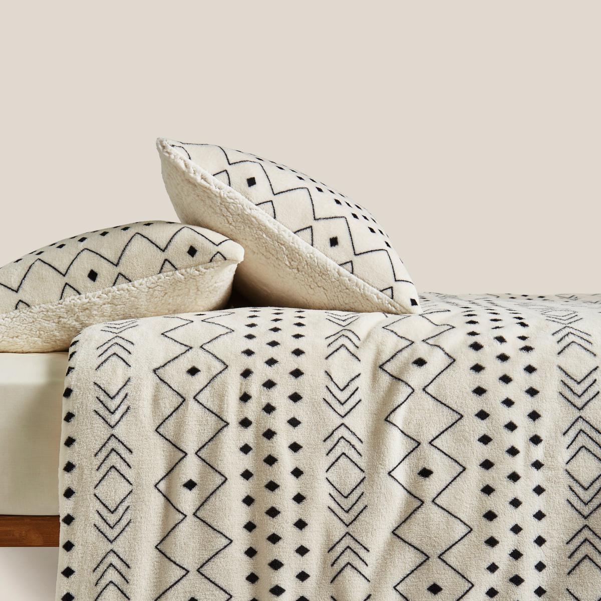 Boho Printed Fleece Duvet Cover and Pillowcase Set Natural (Cream) – image 5