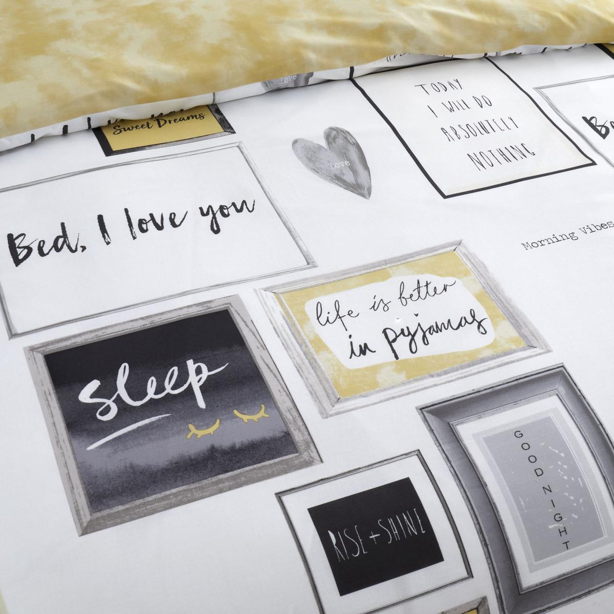 Catherine Lansfield Sleep Dreams Ochre Reversible Duvet Cover and Pillowcase Set Black and white – image 3