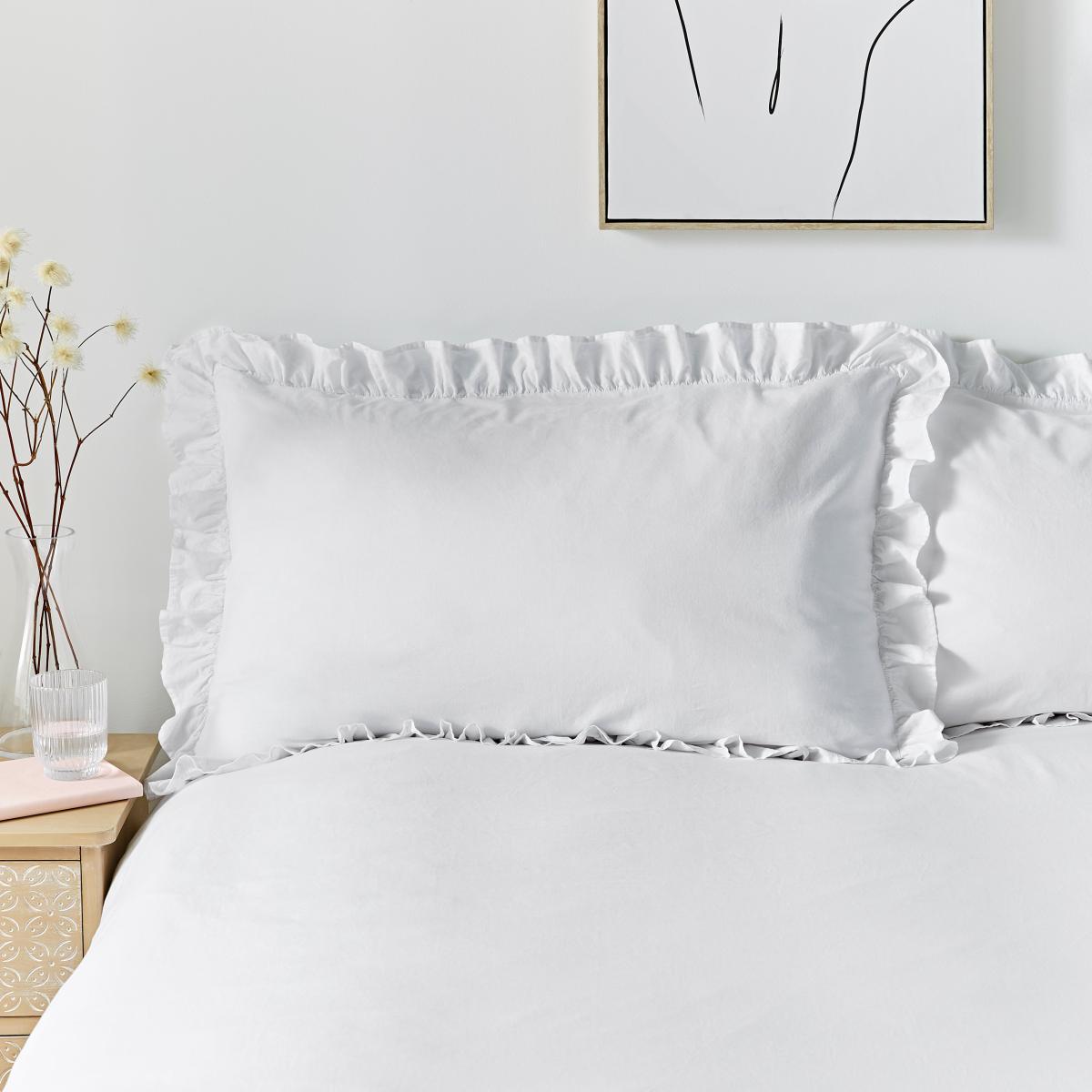 Camille Ruffle White 100% Cotton Duvet Cover and Pillowcase Set White – image 2