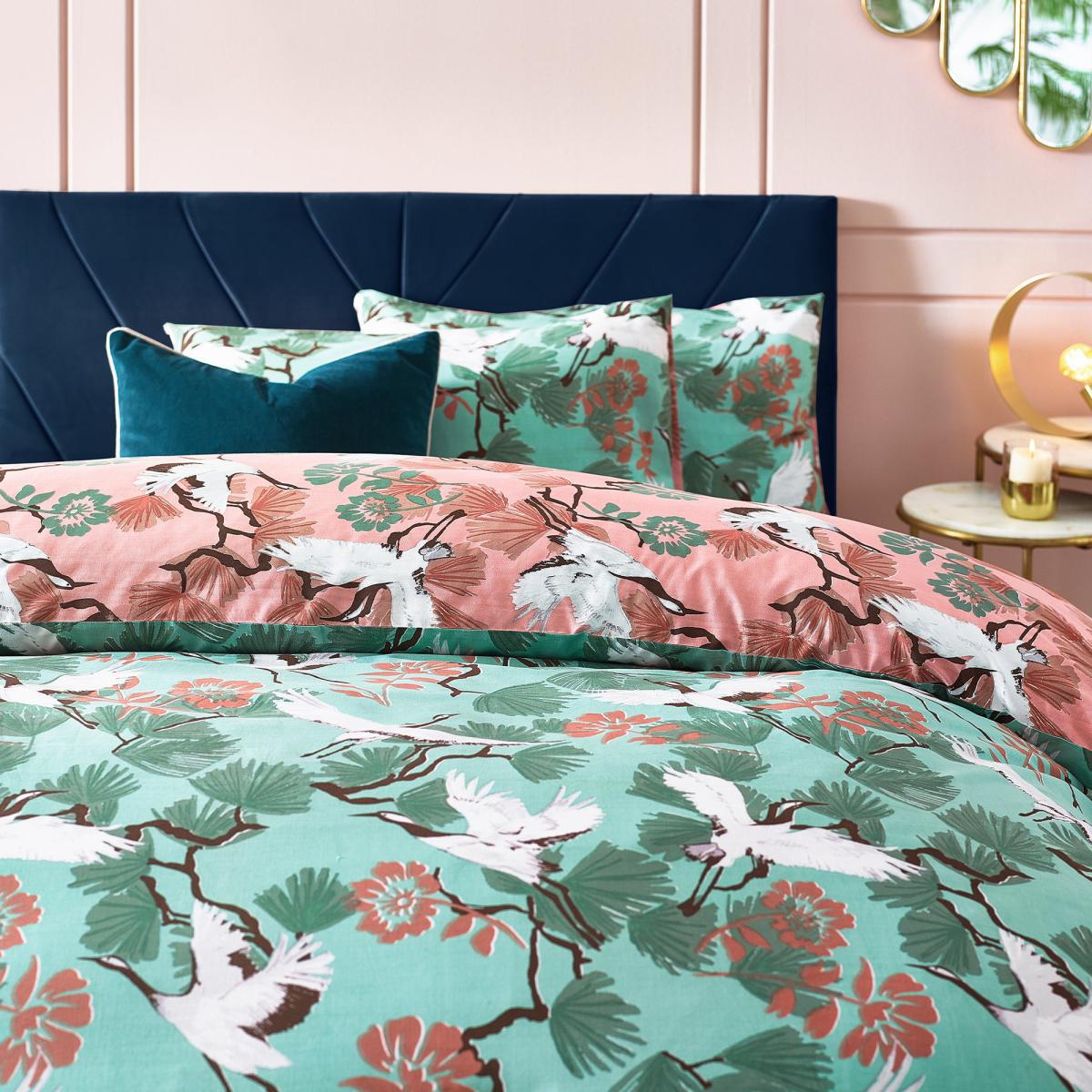 Furn. Demoiselle Duck Egg and Pink Duvet Cover and Pillowcase Set Duck Egg (Blue) – image 2