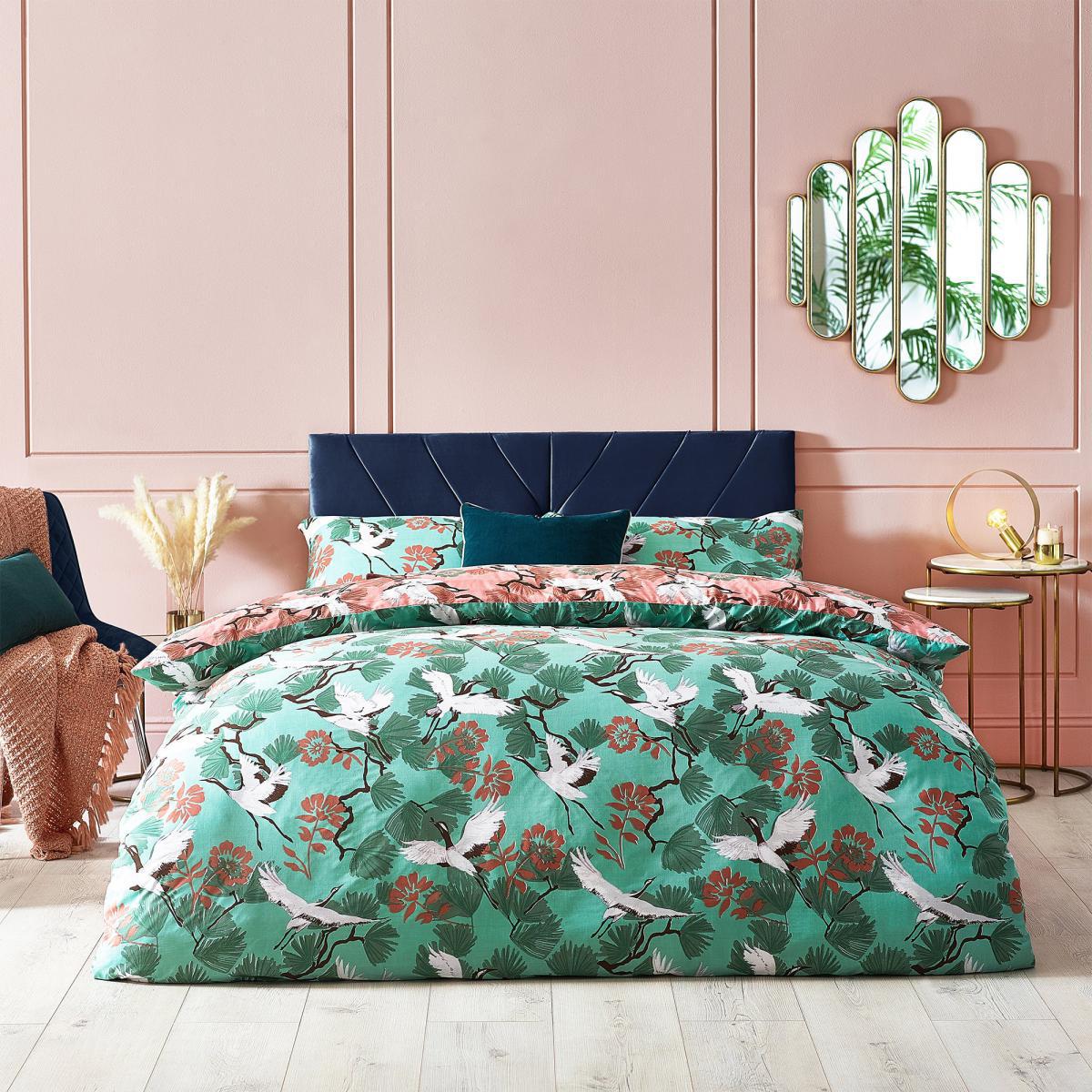 Furn. Demoiselle Duck Egg and Pink Duvet Cover and Pillowcase Set Duck Egg (Blue) – image 1