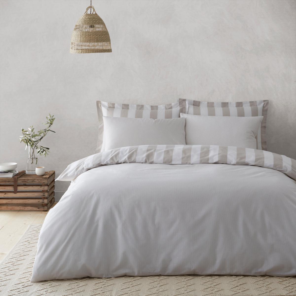 Holmes Natural Striped 100% Cotton Reversible Duvet Cover and Pillowcase Set Natural (Grey) – image 2