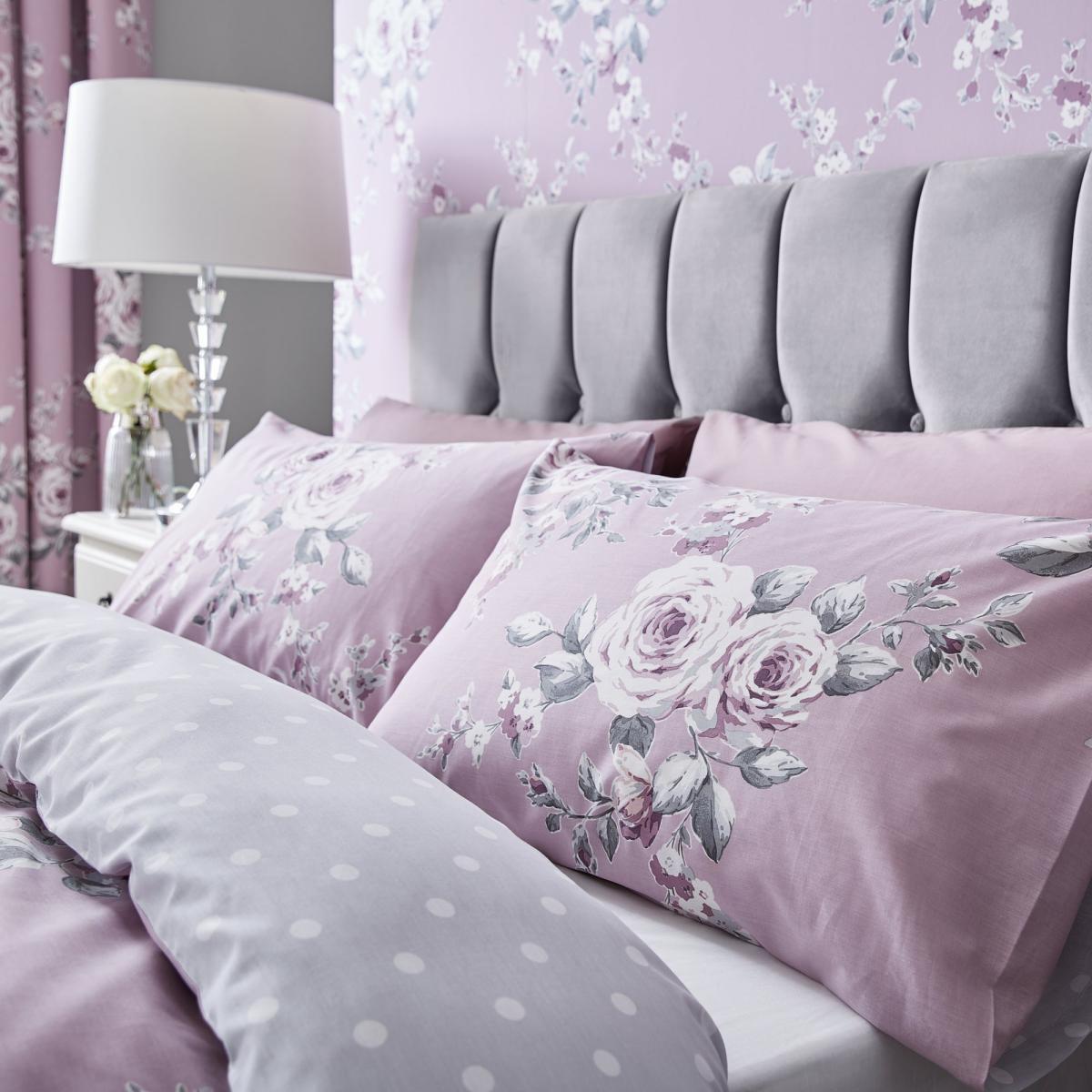 Catherine Lansfield Canterbury Duvet Cover and Pillowcase Set Purple, Grey and White – image 2