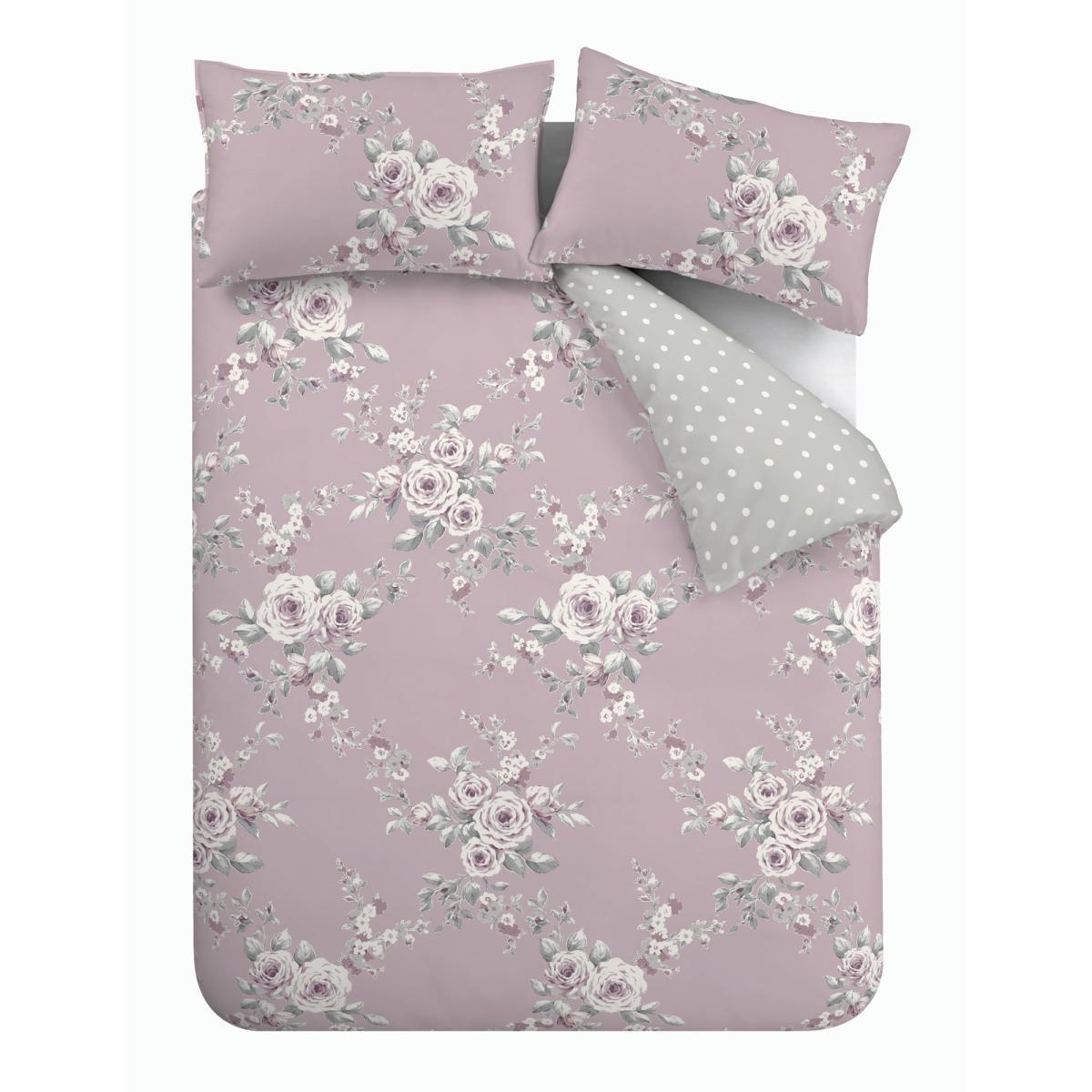 Catherine Lansfield Canterbury Duvet Cover and Pillowcase Set Purple, Grey and White – image 4