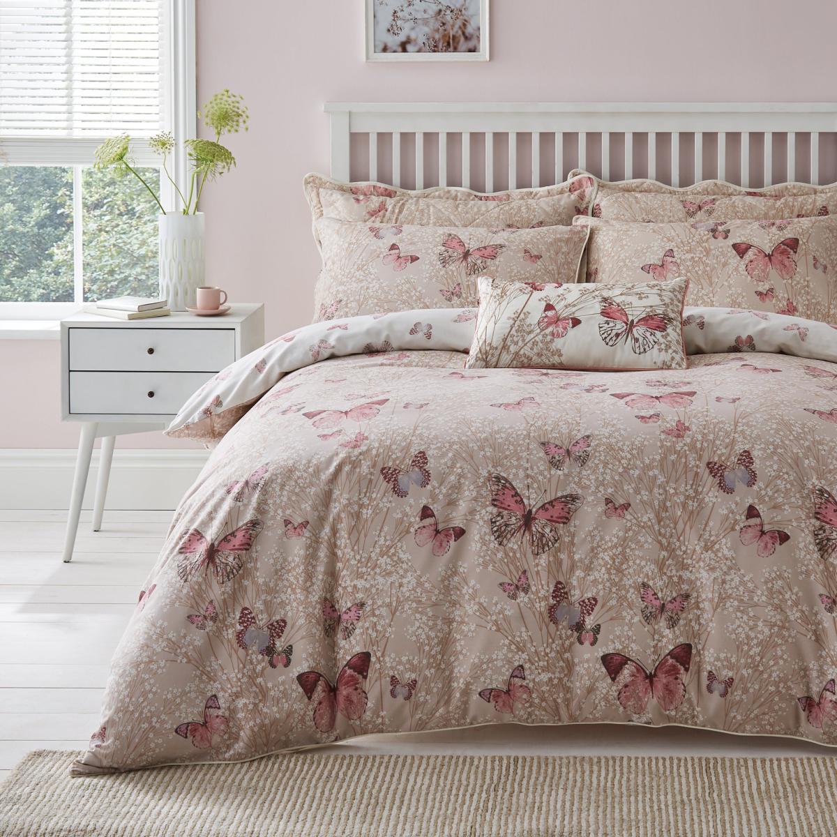 Botanica Butterfly Blush Reversible Duvet Cover and Pillowcase Set Blush Pink – image 1