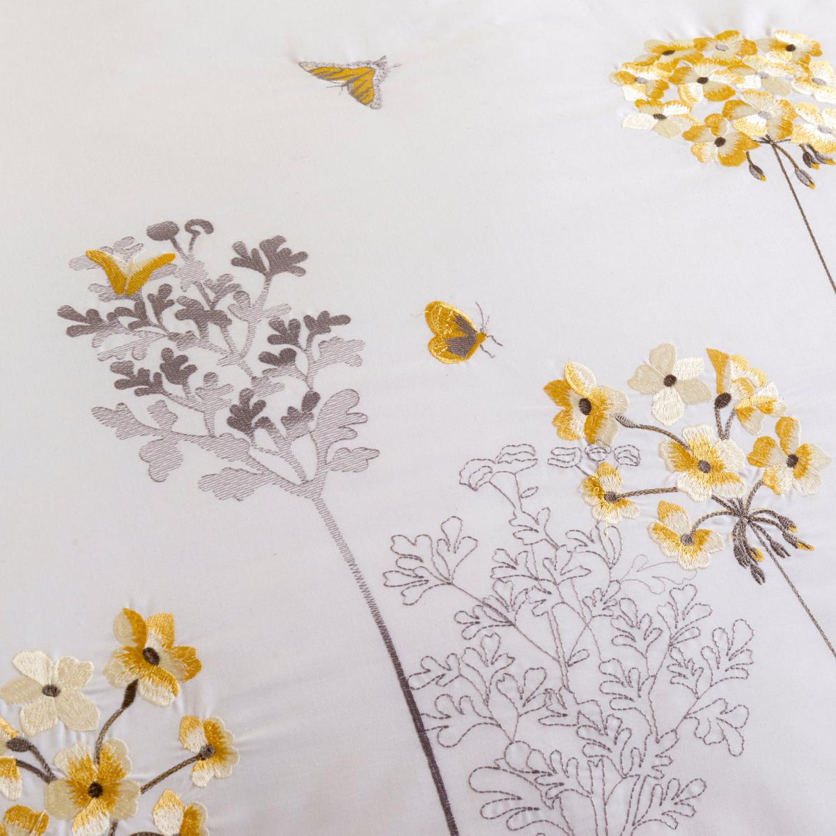 Hydrangea Floral Ochre Embroidered Duvet Cover and Pillowcase Set Ochre – image 2