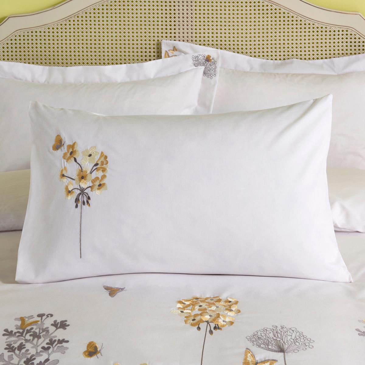Hydrangea Floral Ochre Embroidered Duvet Cover and Pillowcase Set Ochre – image 3