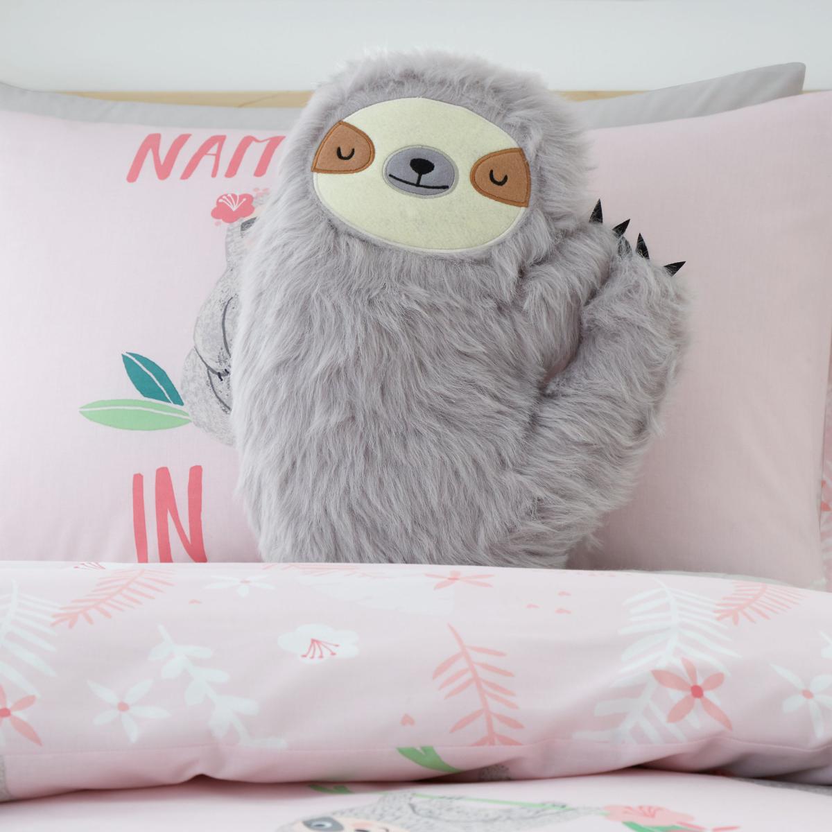 Pink Pretty Sloth Duvet Cover and Pillowcase Set Pink, Green and Grey – image 5