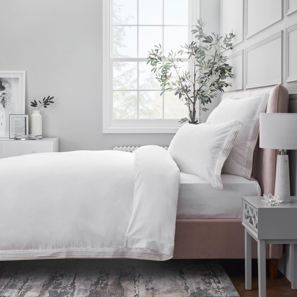 Dorma Purity Chesten 300 Thread Count Cotton Sateen Duvet Cover and Pillowcase Set White – image 4