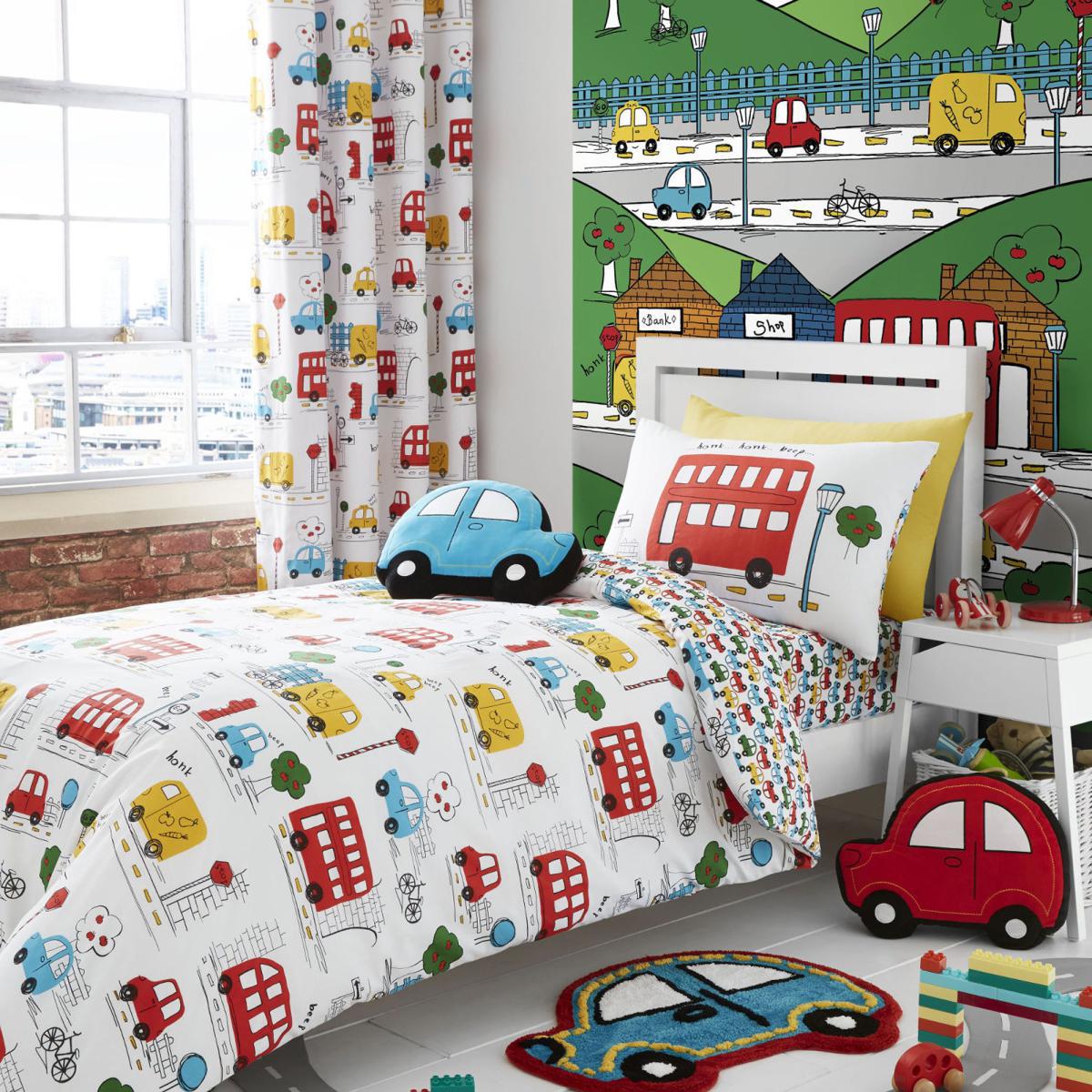 Catherine Lansfield Transport Bright Duvet Cover and Pillowcase Set White/Red/Blue/Yellow – image 2