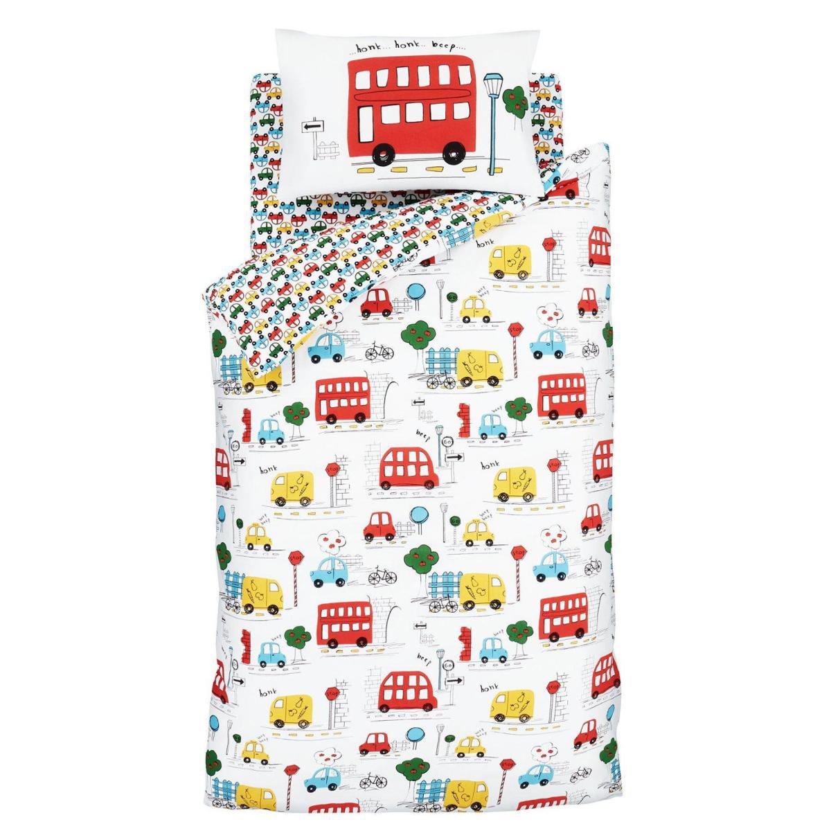 Catherine Lansfield Transport Bright Duvet Cover and Pillowcase Set White/Red/Blue/Yellow – image 3
