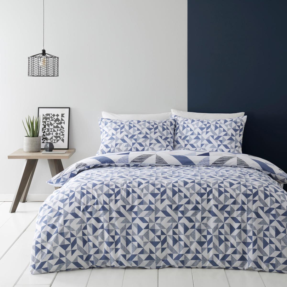 Elements Bako Reversible Geometric Blue Duvet Cover and Pillowcase Set Blue – image 2