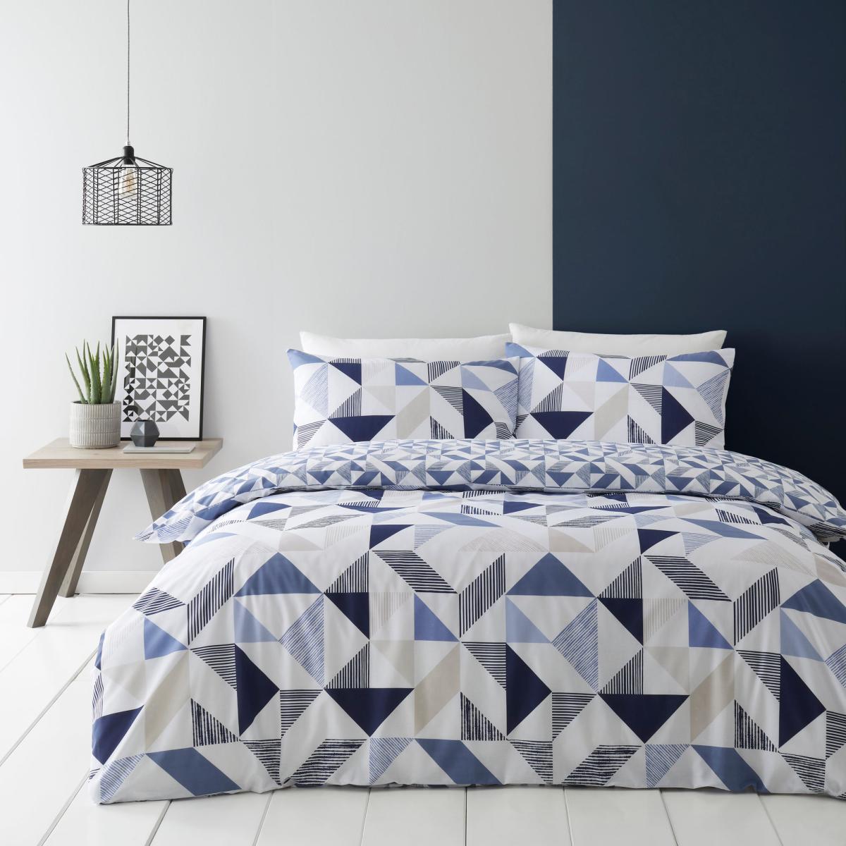 Elements Bako Reversible Geometric Blue Duvet Cover and Pillowcase Set Blue – image 3