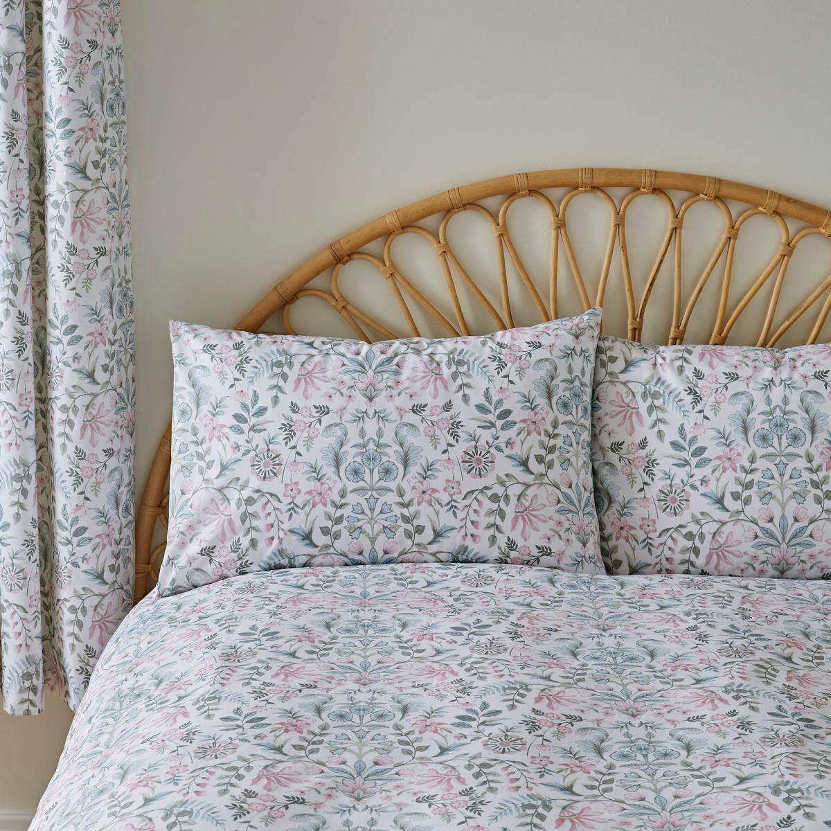 Dorothy Floral Green 100% Cotton Reversible Duvet Cover and Pillowcase Set Light Green – image 5