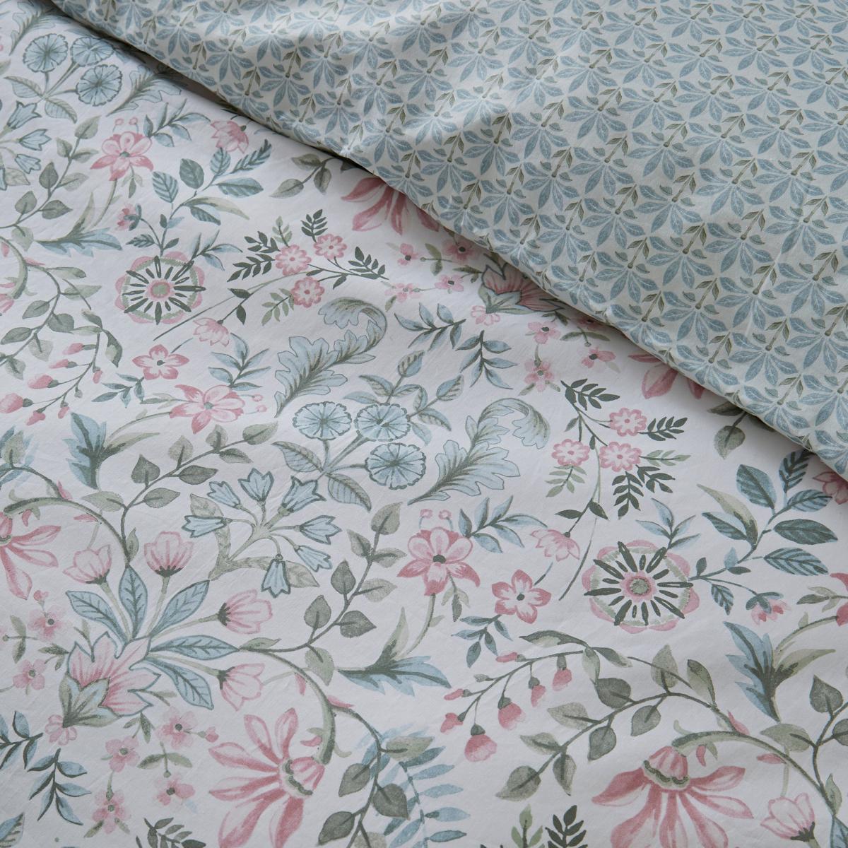 Dorothy Floral Green 100% Cotton Reversible Duvet Cover and Pillowcase Set Light Green – image 6