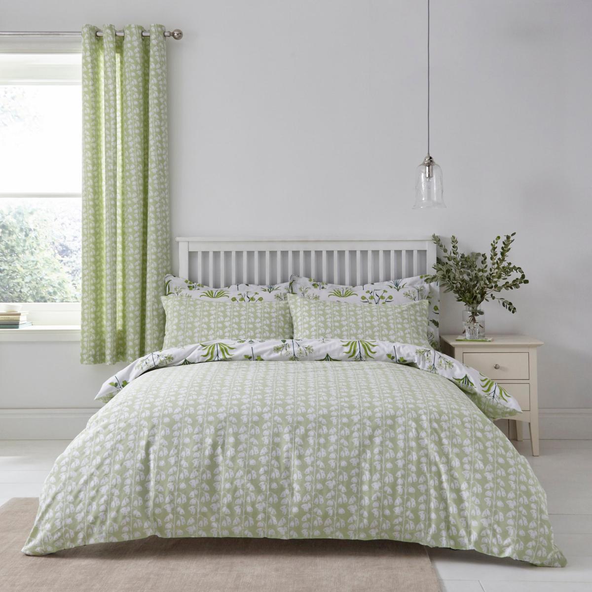 Florentina Green 100% Cotton Reversible Duvet Cover and Pillowcase Set Green and White – image 3