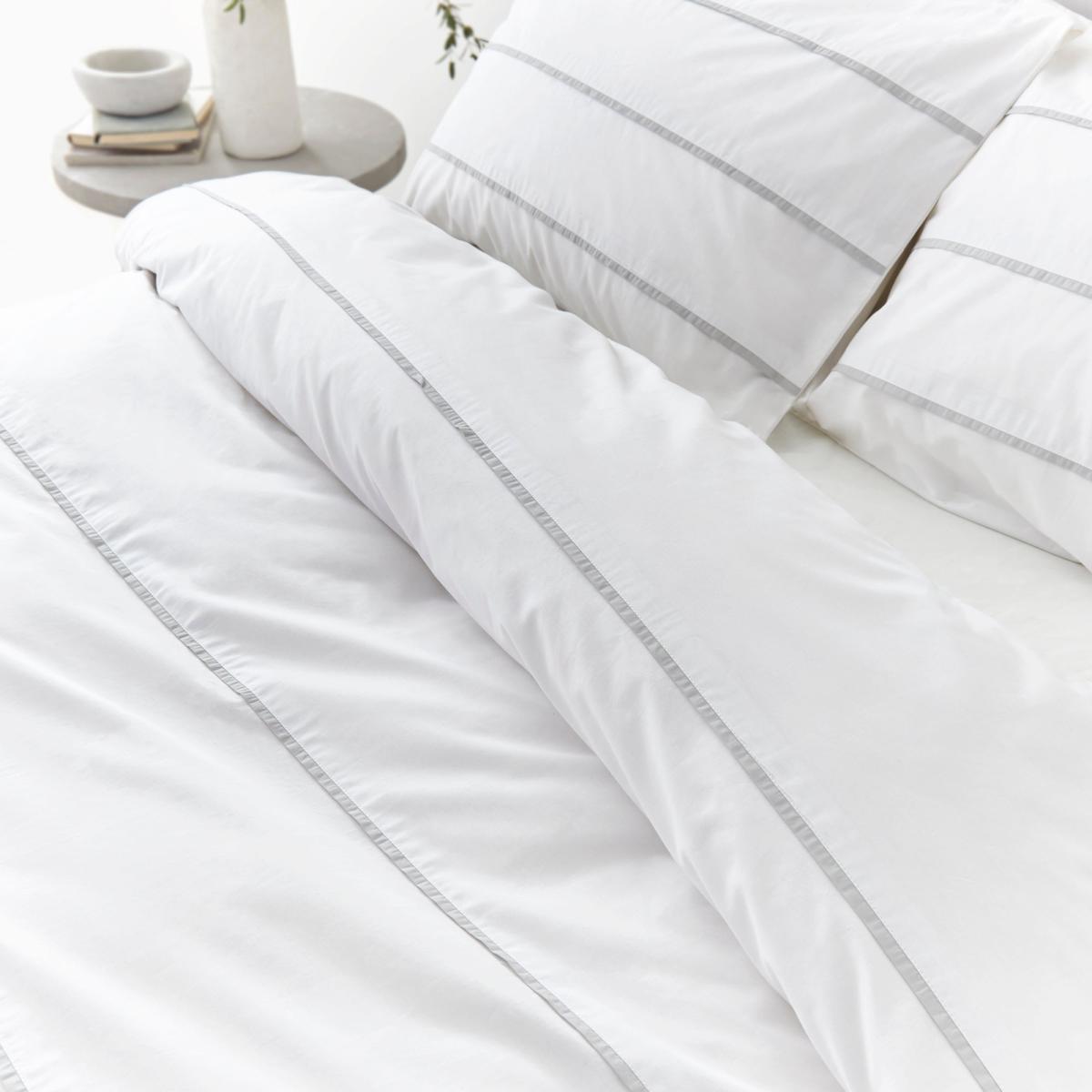 Content By Terence Conran Halstead Pleats White and Grey Striped 100% Cotton Duvet Cover and Pillowcase Set Light Grey – image 3