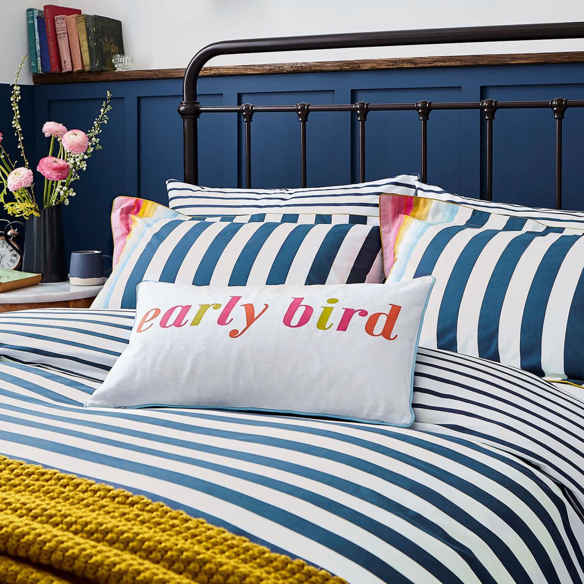 Joules Cambridge Striped 100% Cotton Duvet Cover and Pillowcase Set Blue, White and Yellow – image 2