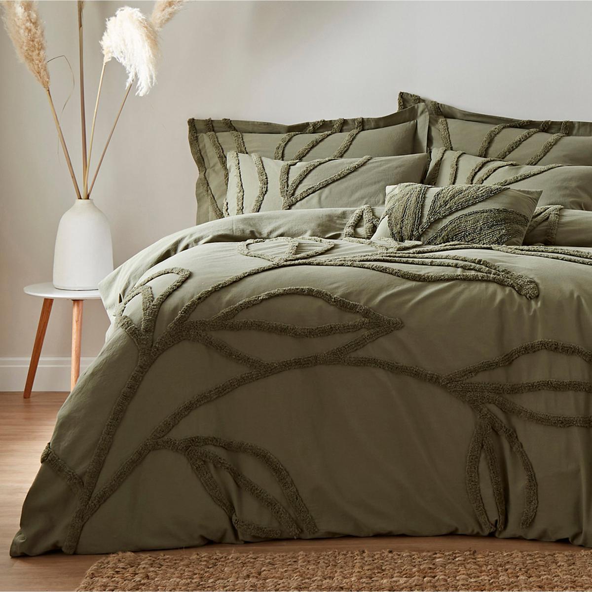 Tufted Leaf Olive 100% Organic Cotton Duvet Cover and Pillowcase Set Olive (Green) – image 2