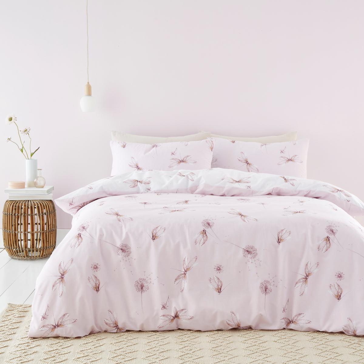 Dragonflies Pink 100% Cotton Duvet Cover and Pillowcase Set Pink – image 2