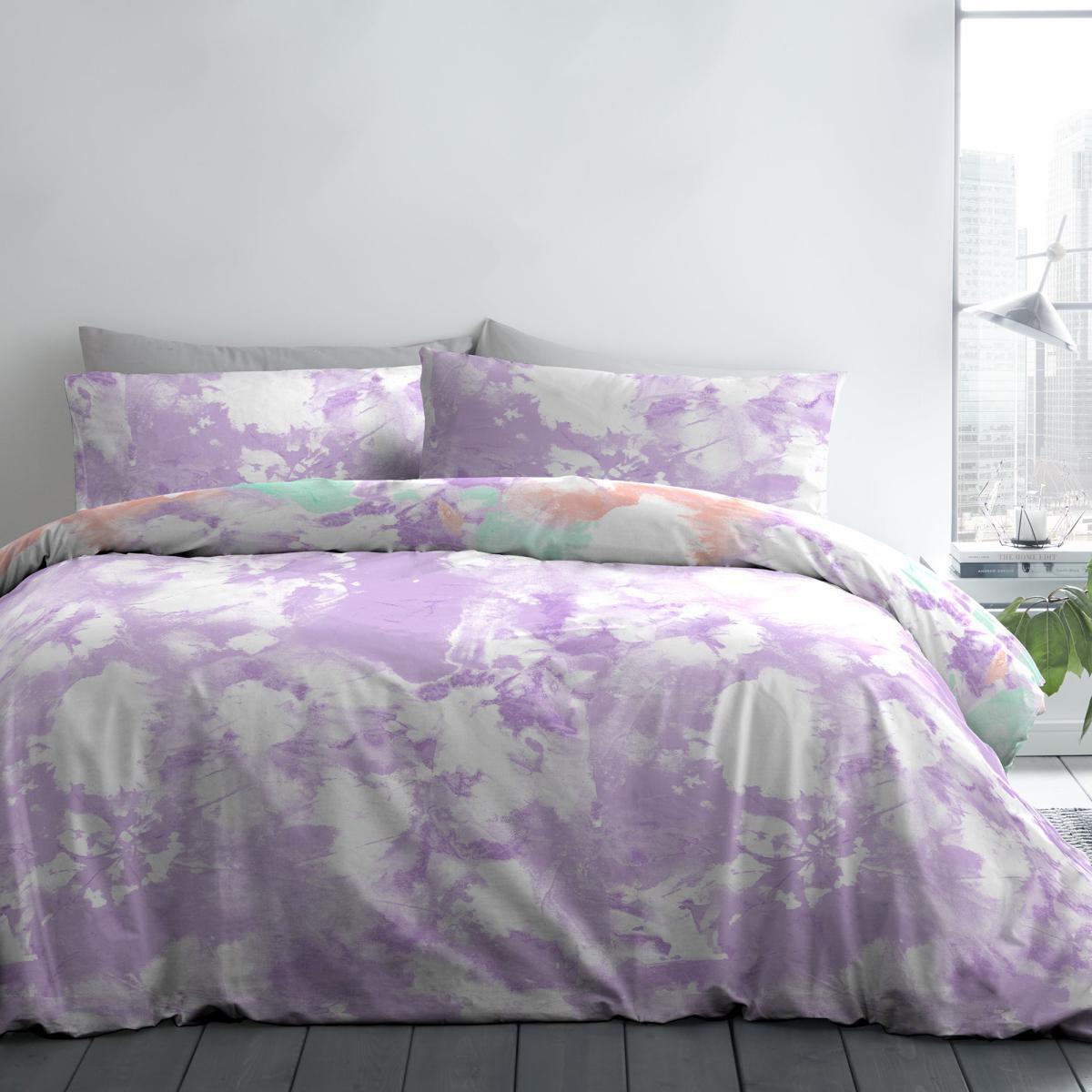 Fusion Tie Dye Multicoloured Reversible Duvet Cover and Pillowcase Set MultiColoured – image 2