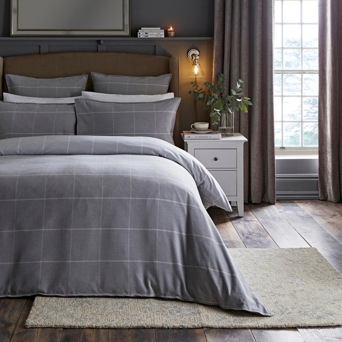 Dorma Purity Check 100% Brushed Cotton Duvet Cover and Pillowcase Set Grey – image 2