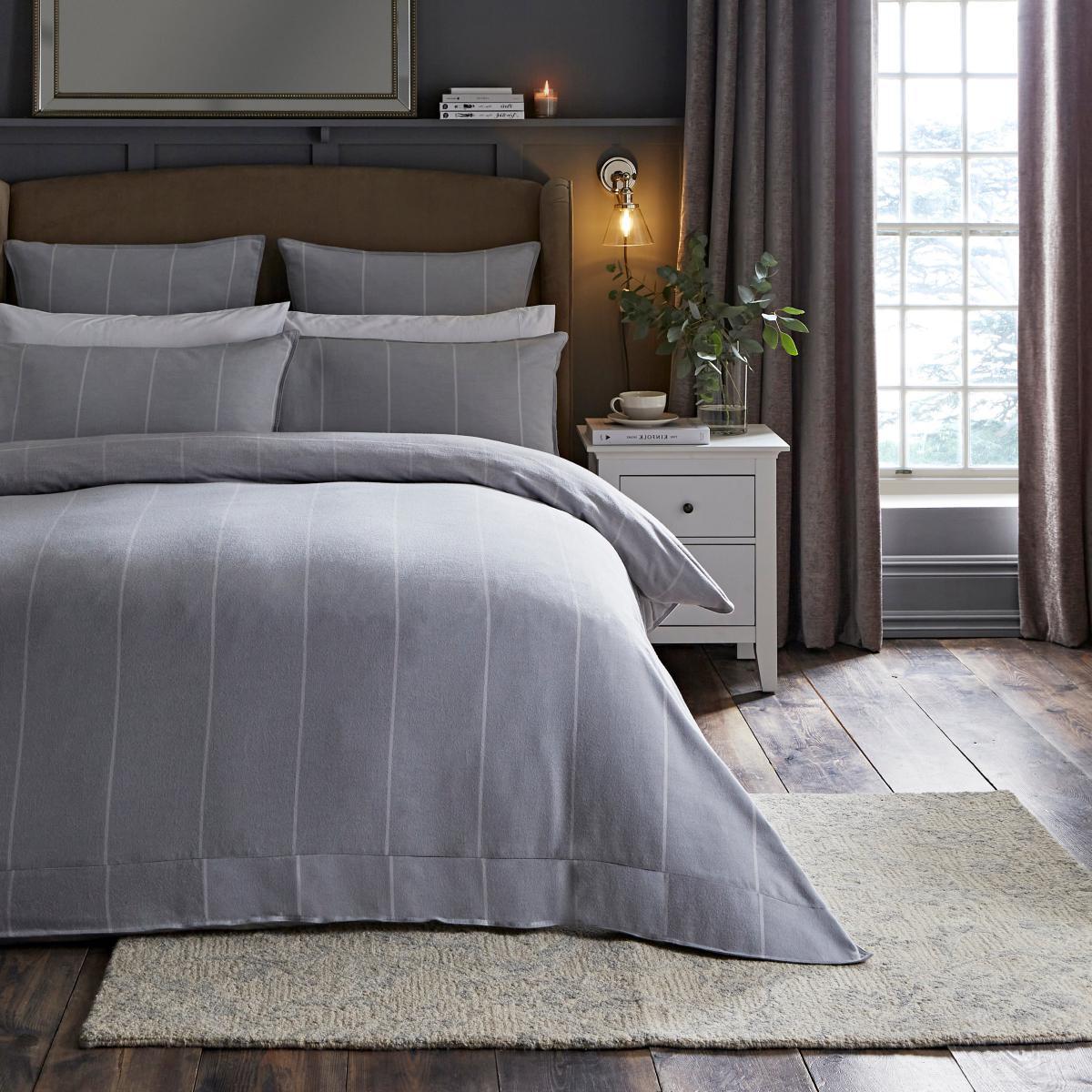 Dorma Purity Check 100% Brushed Cotton Duvet Cover and Pillowcase Set Grey – image 3