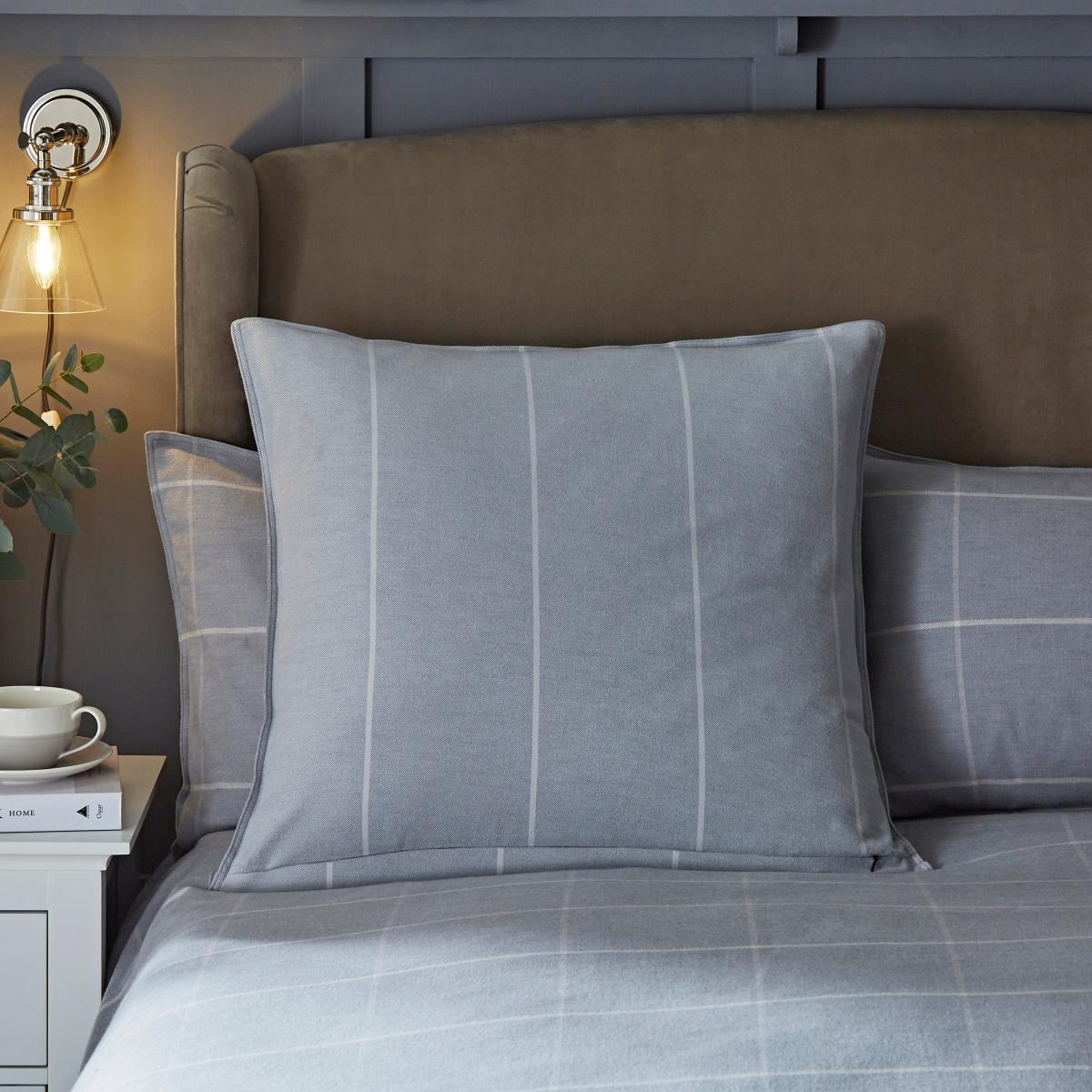 Dorma Purity Check 100% Brushed Cotton Duvet Cover and Pillowcase Set Grey – image 4