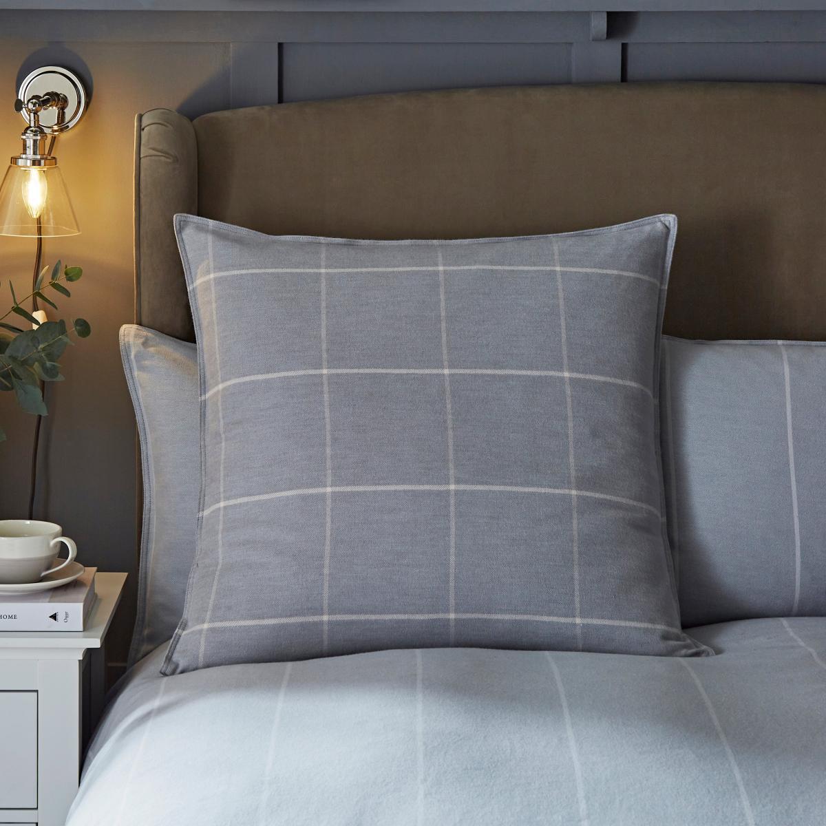 Dorma Purity Check 100% Brushed Cotton Duvet Cover and Pillowcase Set Grey – image 5