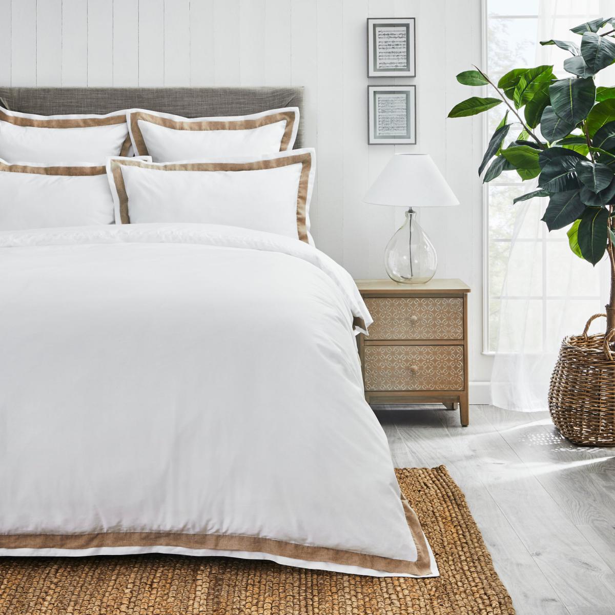 Dorma Purity Hemsby 300 Thread Count Cotton Sateen Duvet Cover and Pillowcase Set White – image 1
