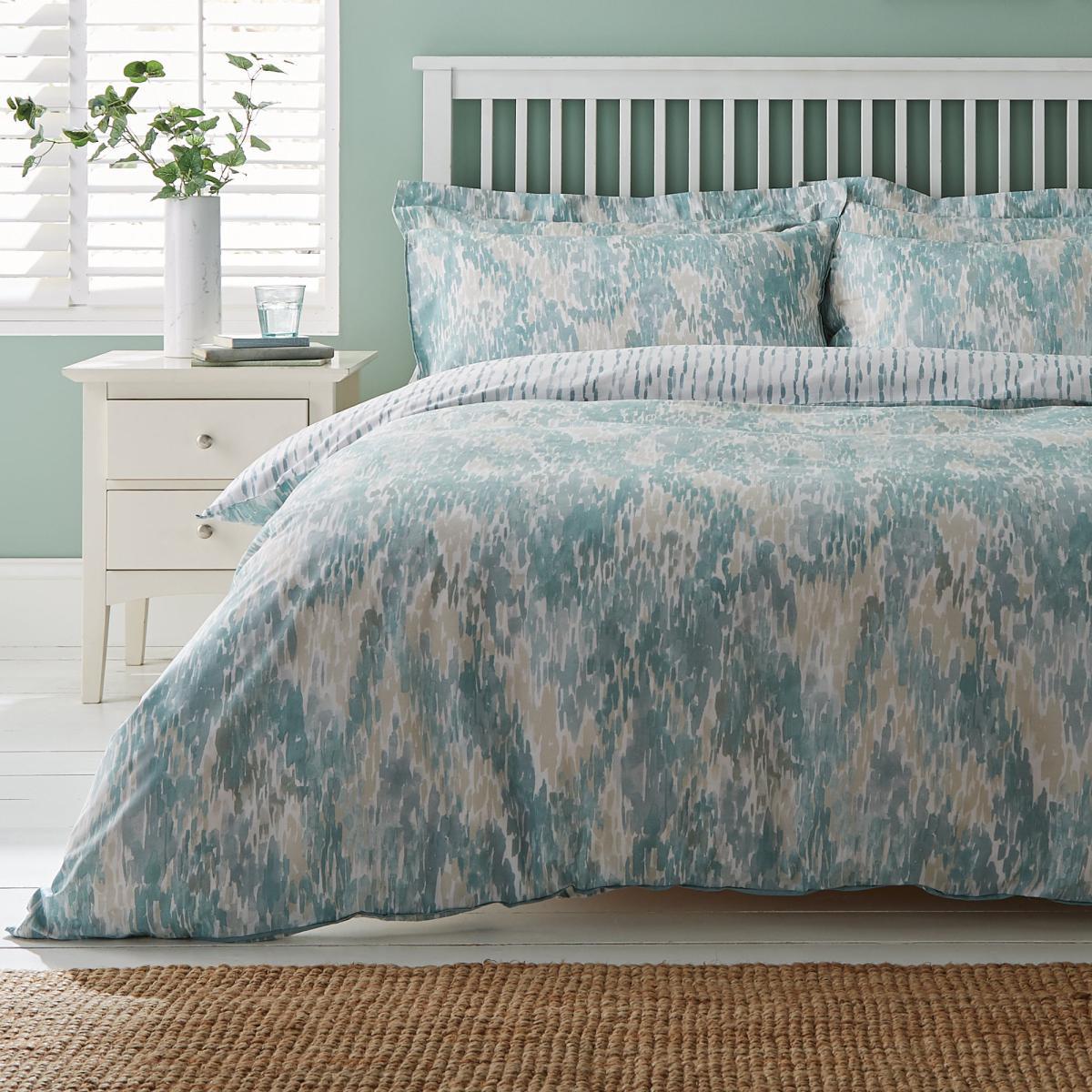 Waves Teal Reversible Duvet Cover and Pillowcase Set Teal Blue – image 1