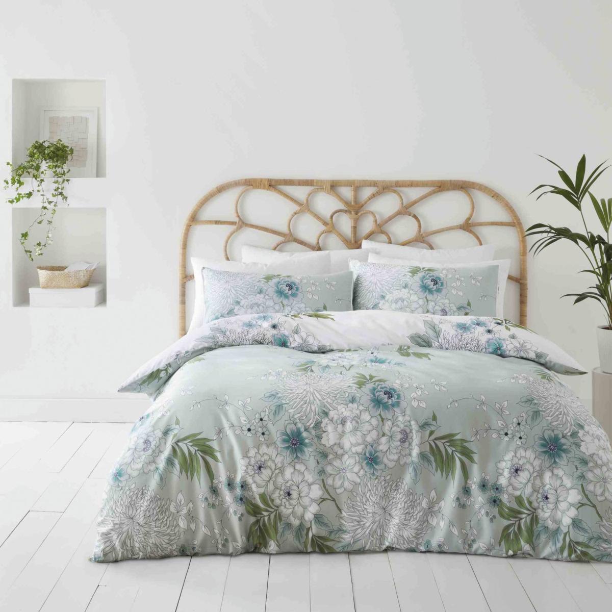 Bianca Chinoiserie Floral Duvet Cover and Pillowcase Set Green – image 1