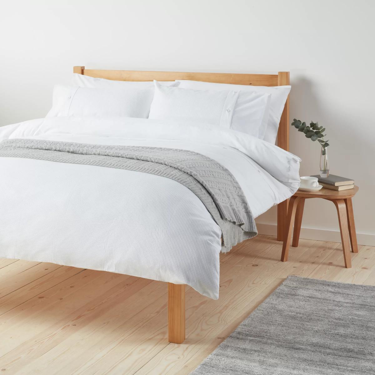 ANYDAY John Lewis & Partners Easy Care Bordered Waffle Duvet Cover Set, White – image 2