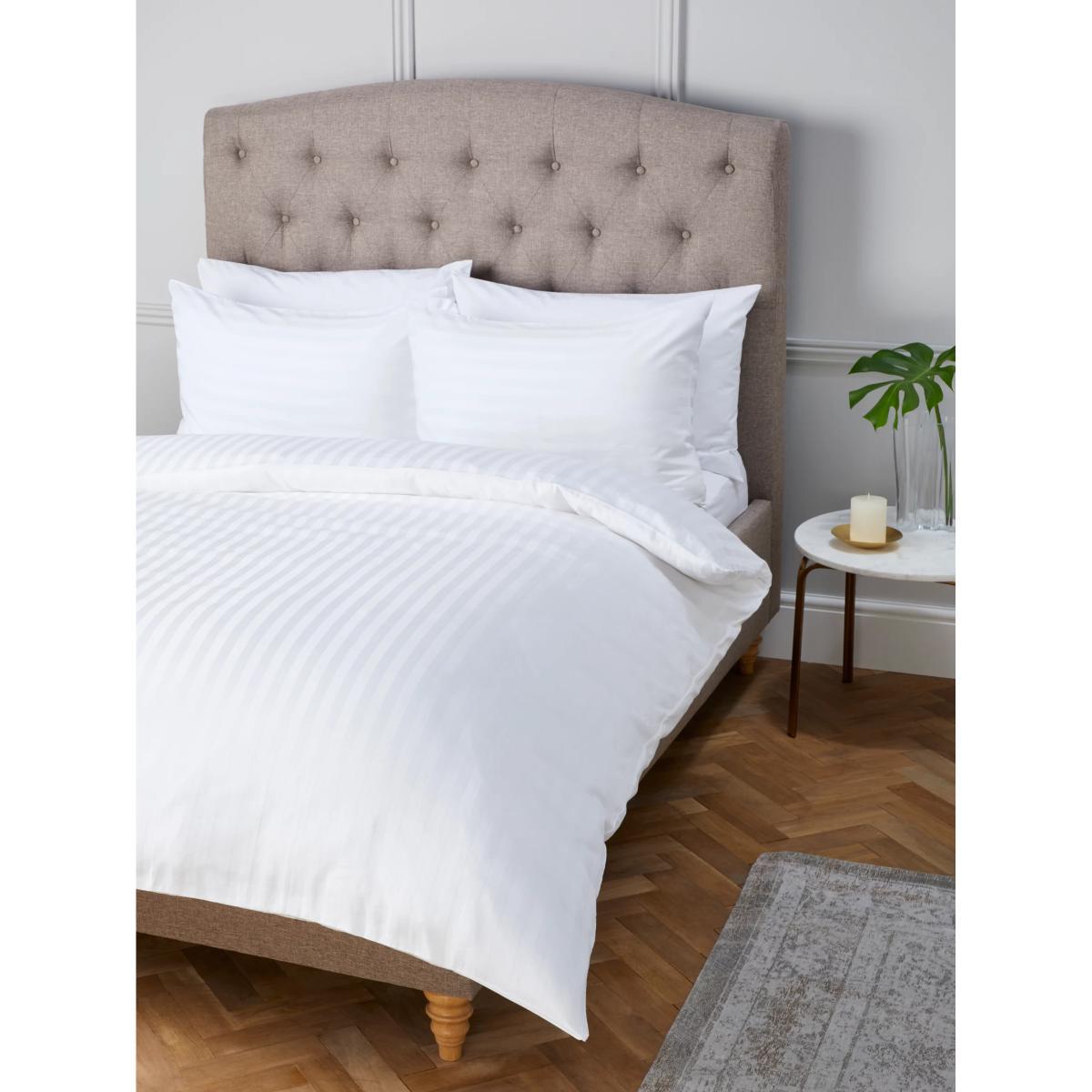 John Lewis & Partners Soft and Silky Satin Stripe 200 Thread Count Egyptian Cotton Bedding, White – image 1