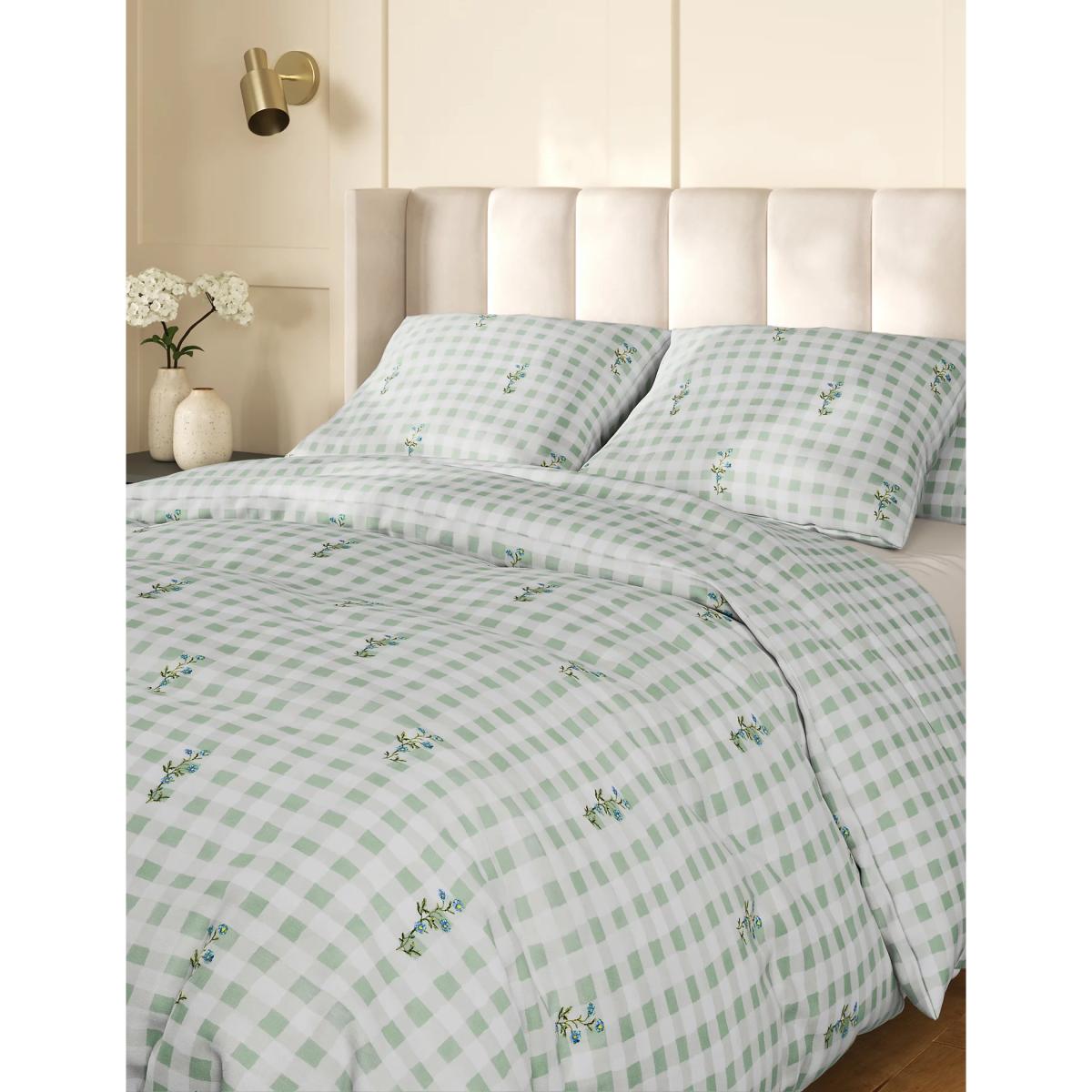 M&S Cotton Rich Gingham Floral Bedding Set - 5FT - Green Mix, Green Mix – image 2